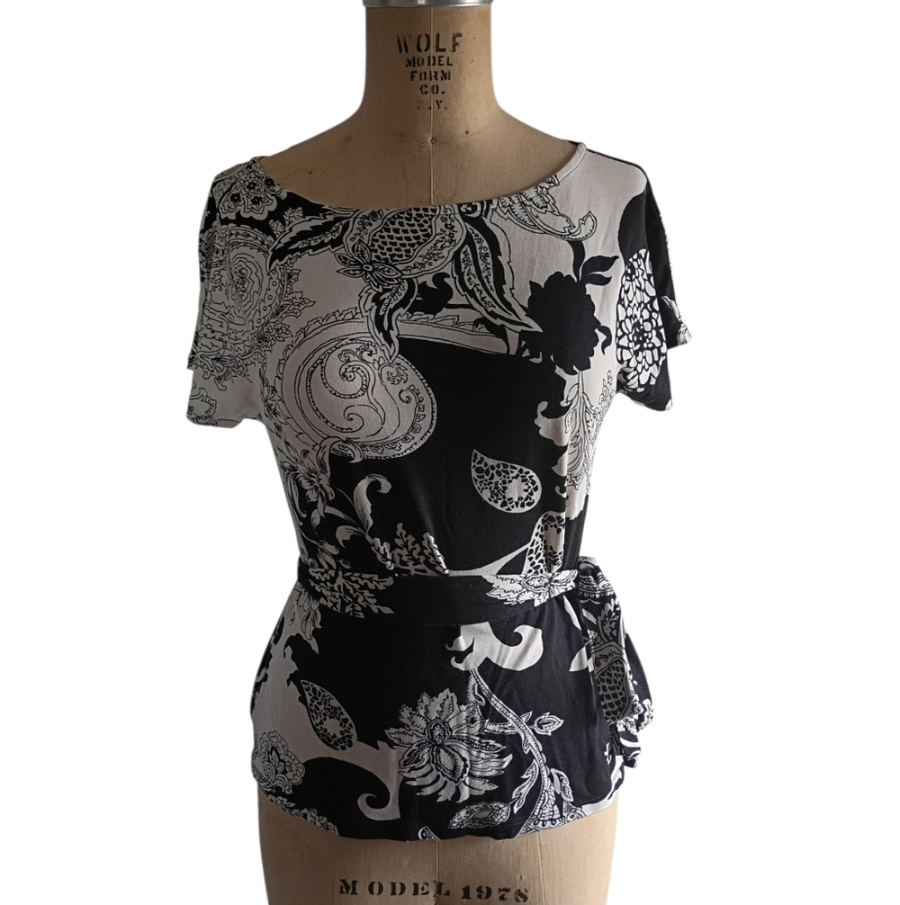 Talbots Black and White Patterned Blouse